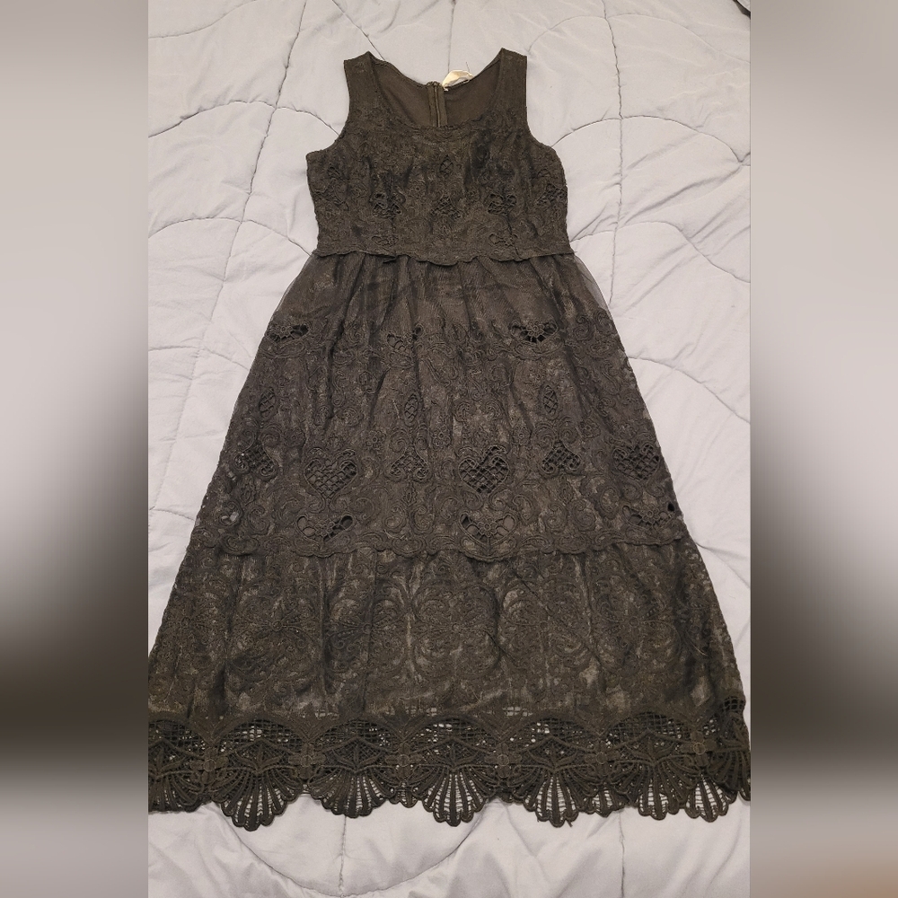 Altar'd State Elegant Black Lace Midi Dress